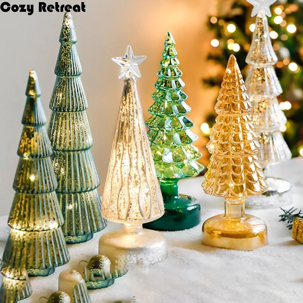 

Mini Christmas Tree Glass Night Light Romantic Xmas LED Luminous Decoration Glowing Superior Sense Glass Christmas Tree Ornament