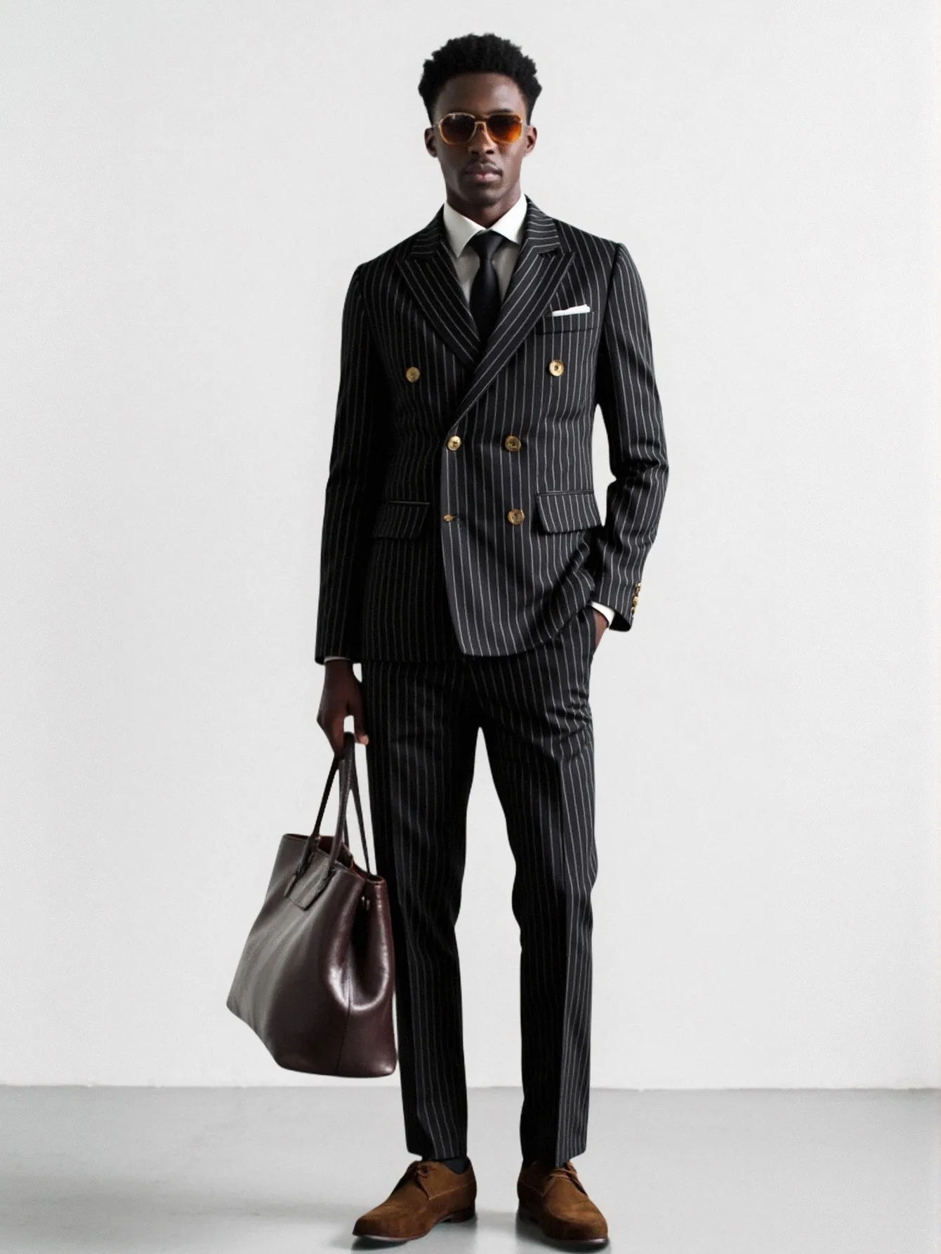 

Double Breasted Black Striped 2 Piece Sets Gentleman Men Suits Formal Tuxedos For Wedding Prom Jacket Pants Outfit For Male
