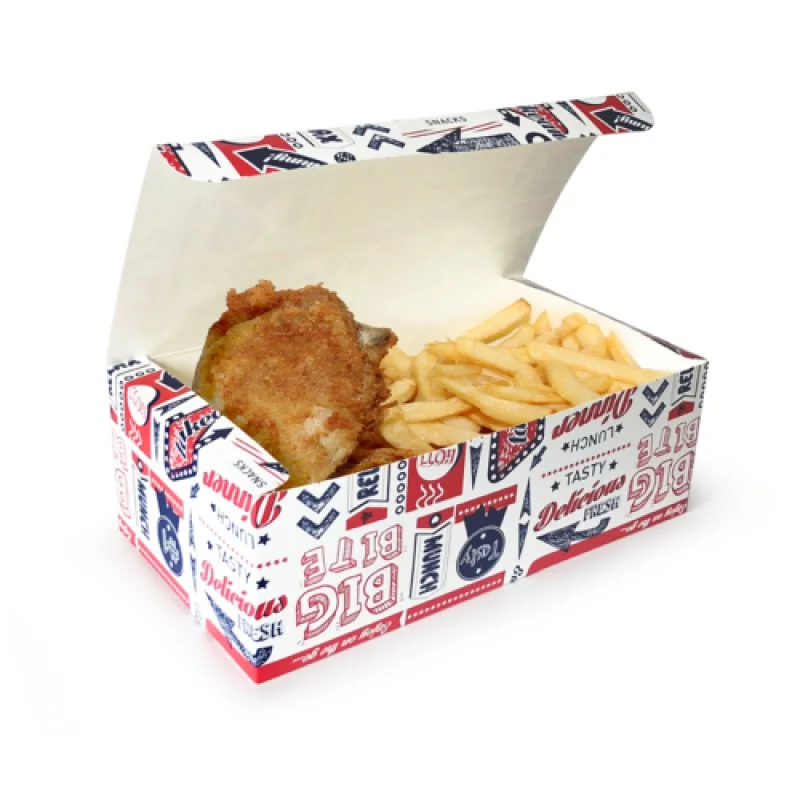 Lancheira de papel descartável para alimentos, Embalagem quadrada de sanduíche, Caixa de batatas fritas e peixes, Custom Burger Box Pa, Produto personalizado