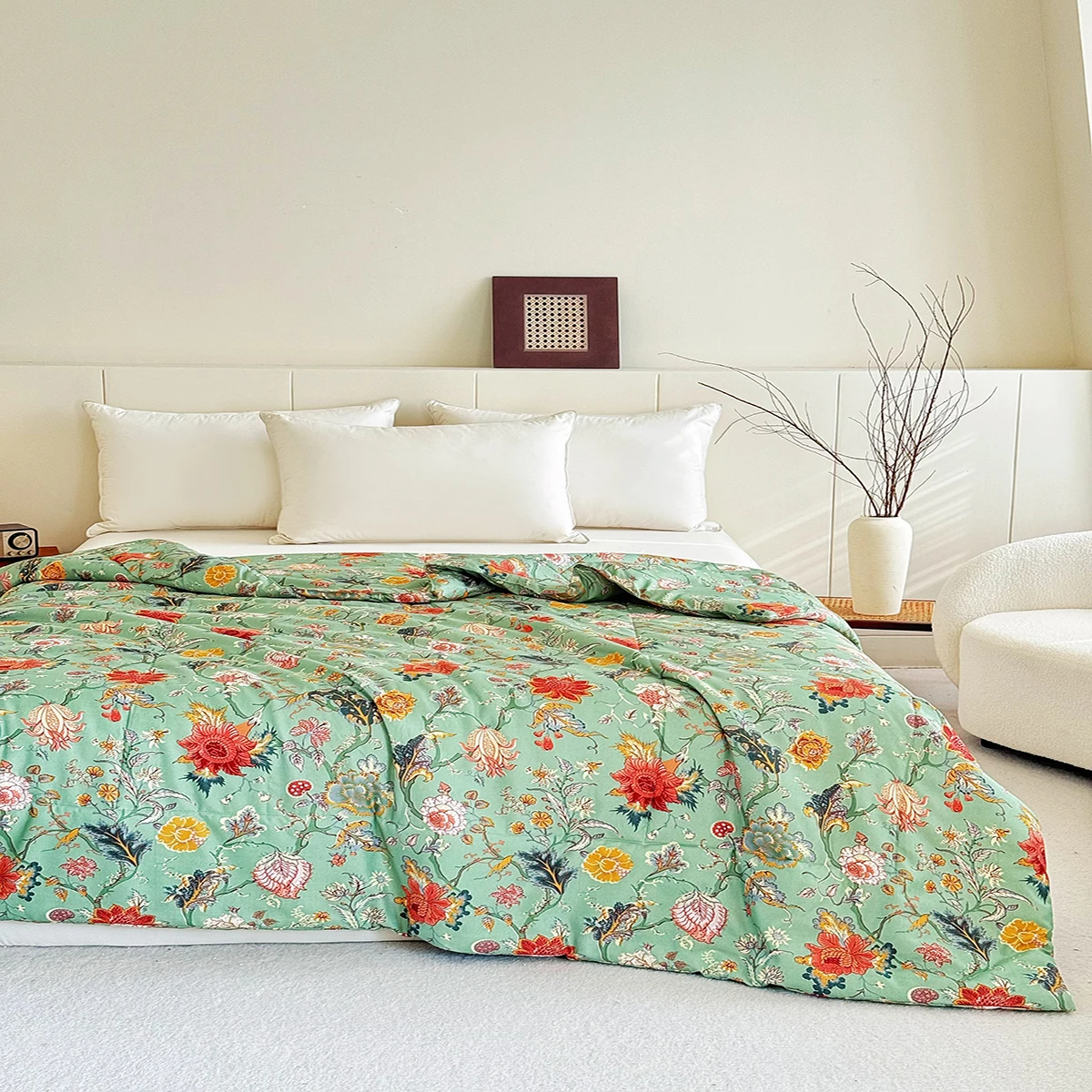 Pastoral Style Floral Summer Quilt (Only 1 Quilt, No Pillowcases or Pillows), Soft and Skin-Friendly Air Conditioner Quilt