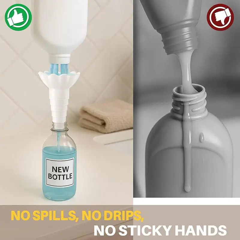 Universal Bottle Emptying Kit - Reusable Liquid Transfer Connector with No Waste Funnel Adapter, Compatible with Soap, Shampoo