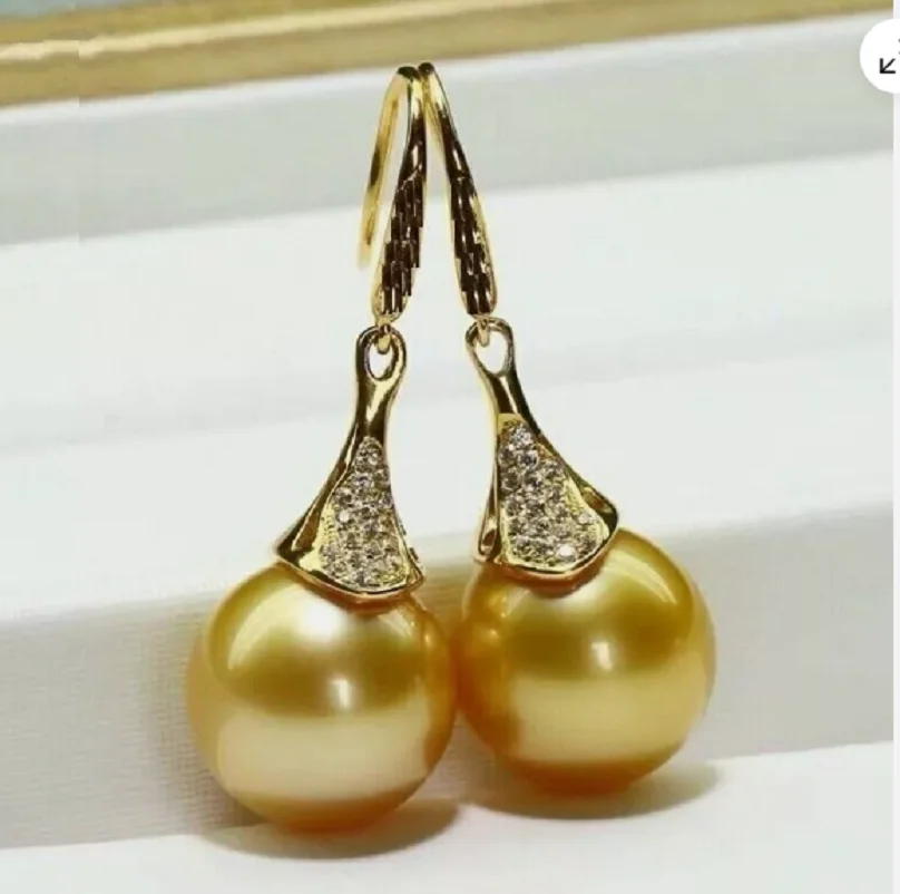 

Customized Jewelry AAAA 10-11mm natural round gold South Sea pearl earrings 925S