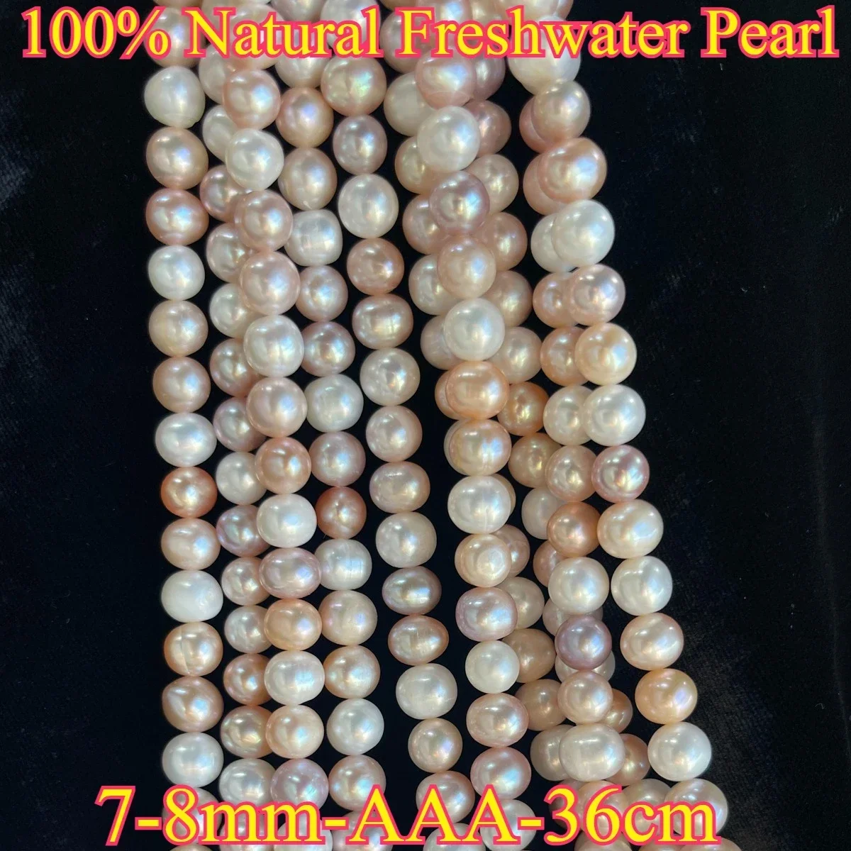 

7-8mm4A Flawless Natural Freshwater Pearl Round Mixed Dazzling Color Spacer Bead Jewelry MakeDIY Necklace Bracelet Women Wedding