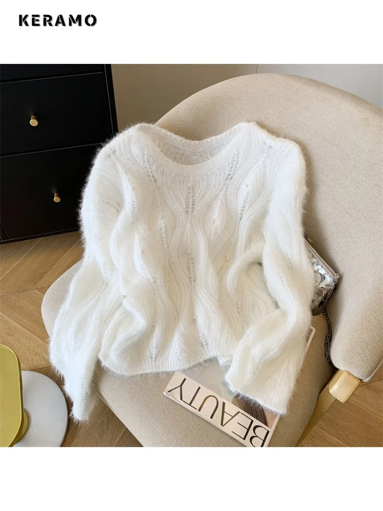 

Women Luxury Coquette Solid Color Sheath Sweater 2025 Summer Ladies Sexy Hotsweet Jumpers Knitting Long Sleeve Gyaru Pullovers