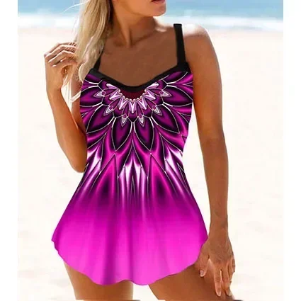 Costume da bagno da donna Tankini Set da 2 pezzi, Costume da bagno regolare Set da 2 pezzi, Costume da bagno a vita alta, Completo sportivo da spiaggia per le vacanze S-6XL