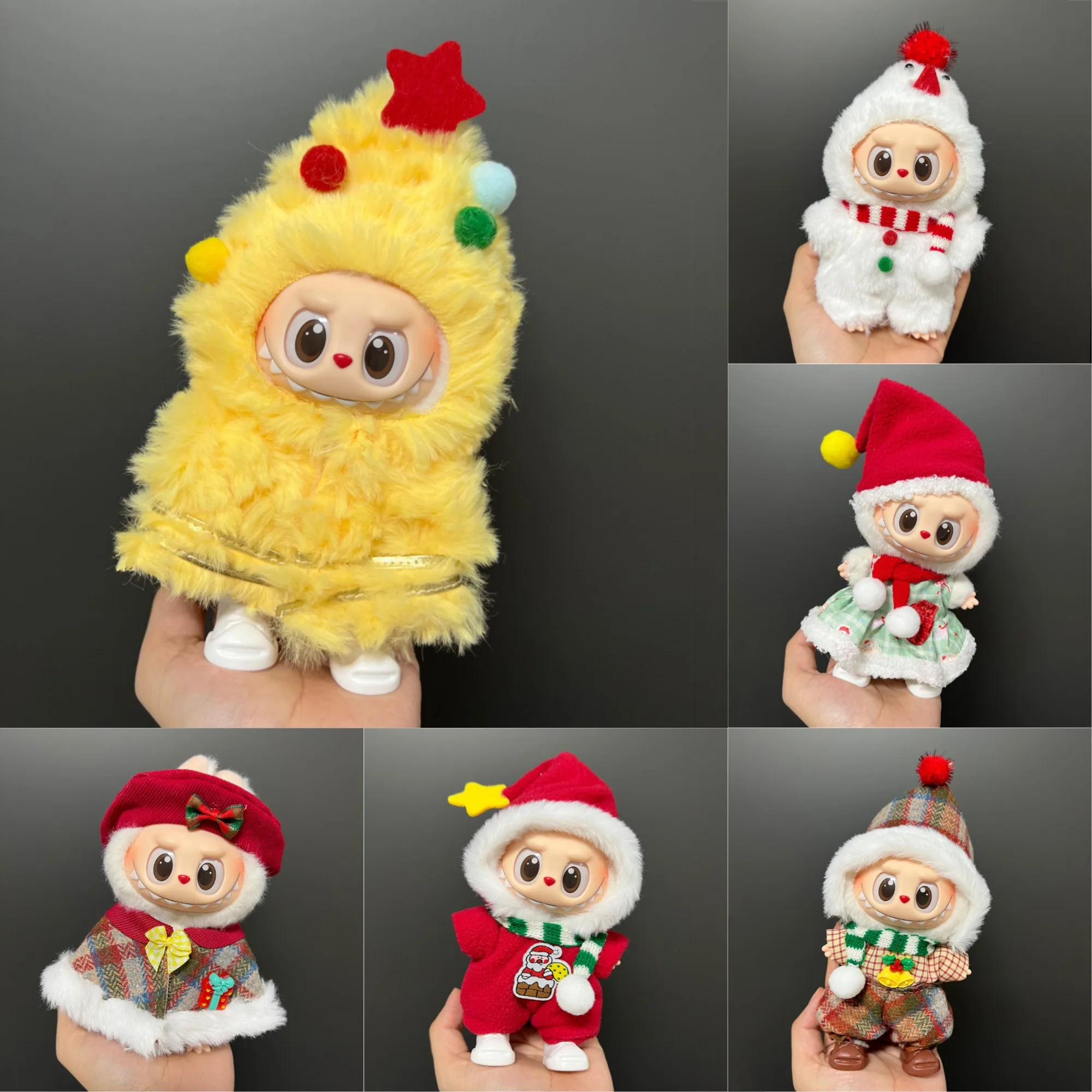 

17cm Labubu Doll Outfits | Christmas Set with Snowman Santa Claus Christmas Tree Deer & Bell & | Clothes for Labubu Accessories