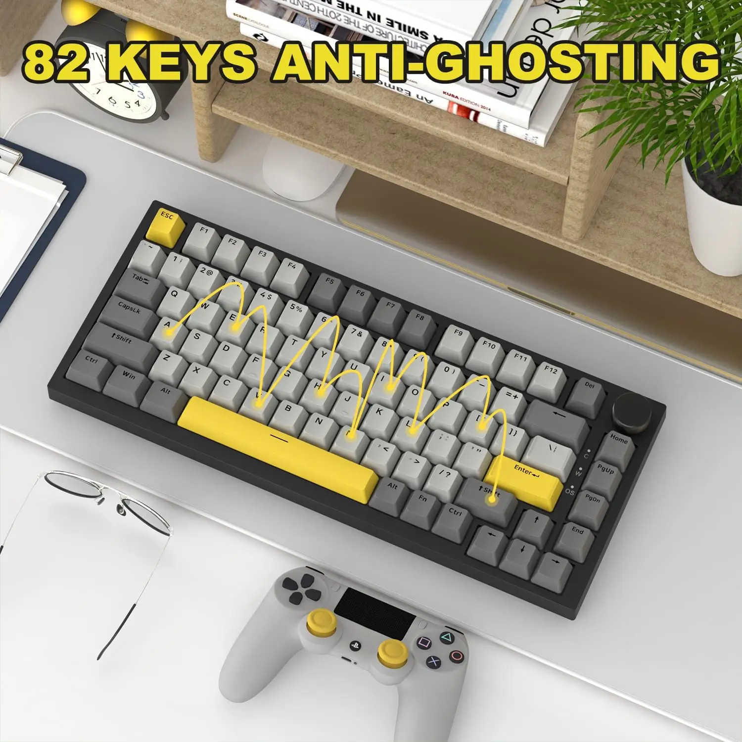 AJAZZ AK820 Clavier de jeu mécanique filaire à disposition 75 %, avec bouton de volume, LED orientées vers le bas, touches PBT, RVB programmable
