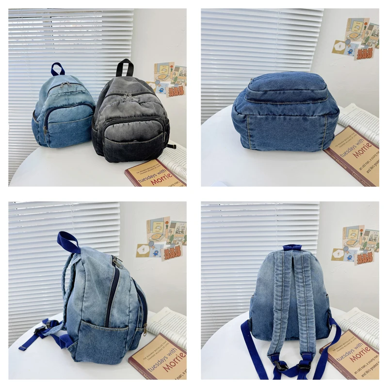 Mochila de tela vaquera con degradado para mujer, bolso de lona con hombros, Mochila Y2K, Mochila coreana para estudiantes