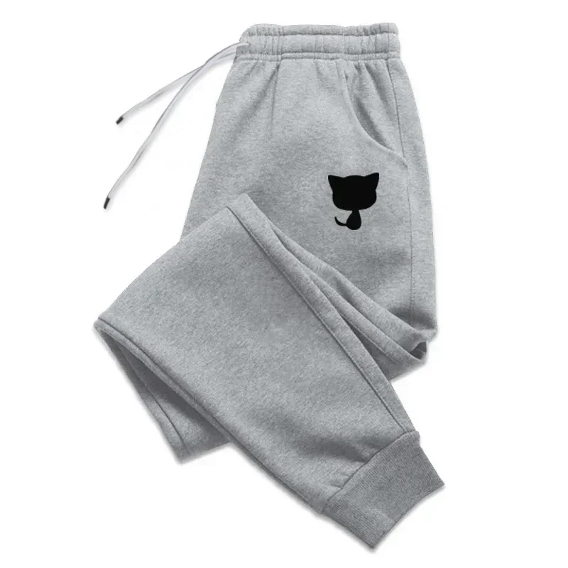 Urocze spodnie damskie z kotkiem na zewnątrz, spodnie dresowe, elastyczna gumka, spodnie damskie, spodnie do biegania ze sznurkiem, odzież sportowa, gorąca wyprzedaż, styl casual.