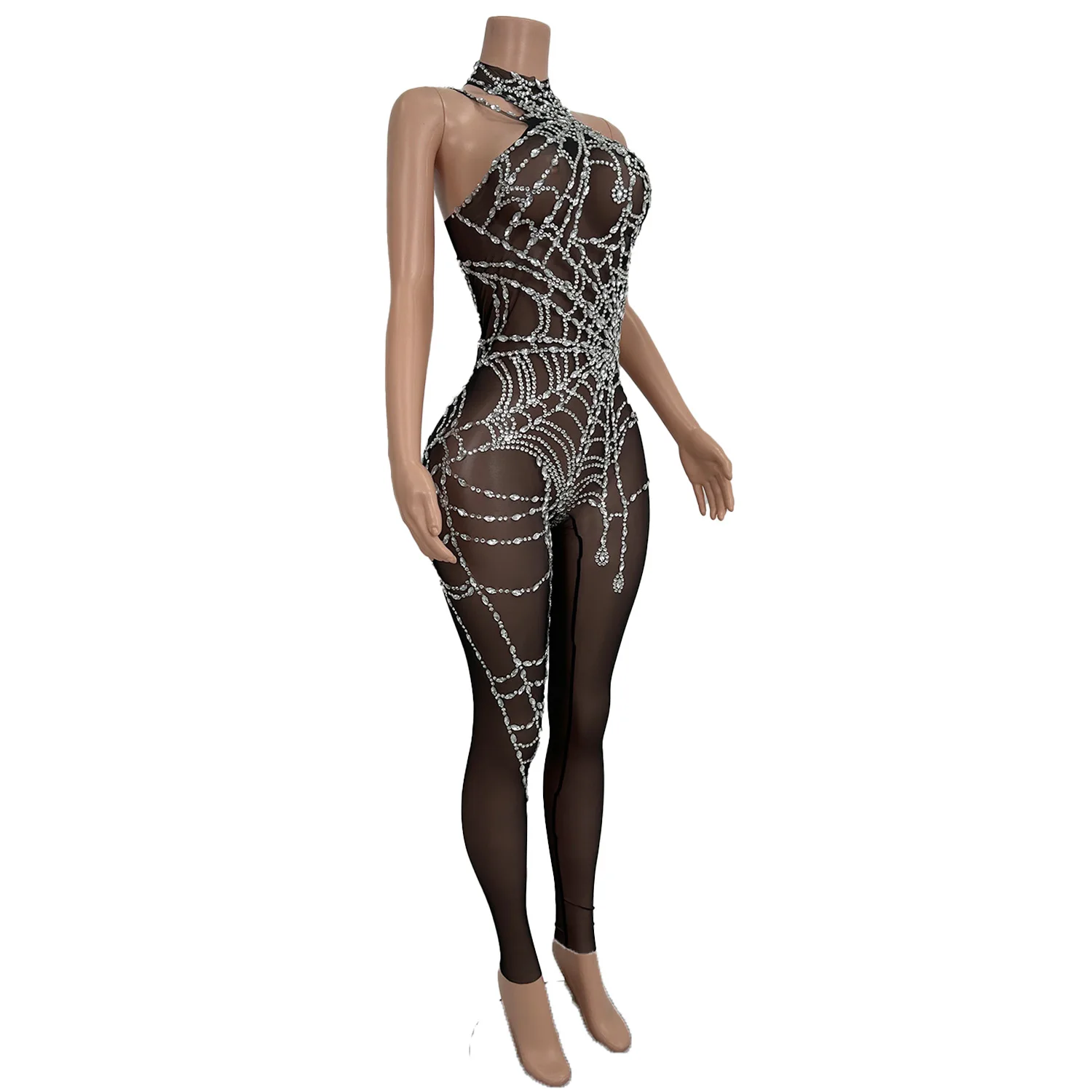 Zhuwang القوطية نمط المرأة بذلة منظور شبكة الفضة العنكبوت ويب بذلة بار مرحلة الأداء زي فستان الهالوين #3