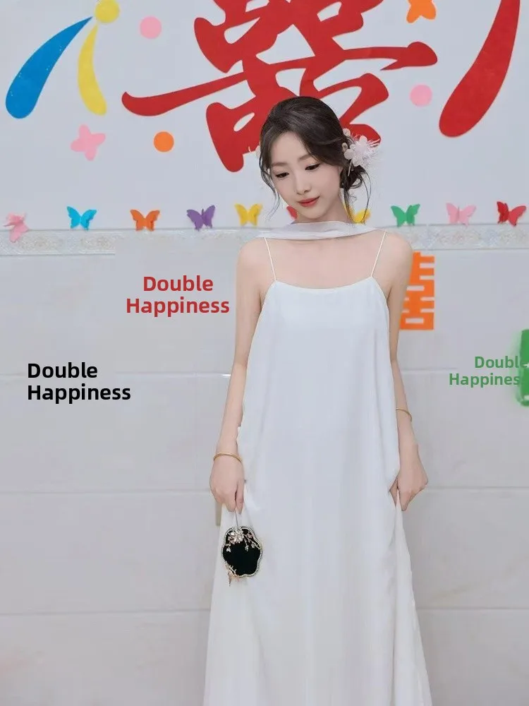 

Elegant Wedding Morning Robe for Women Bride White Super Fairy Photography Dress High-End Small Vacation Skirt Elegant Simple...