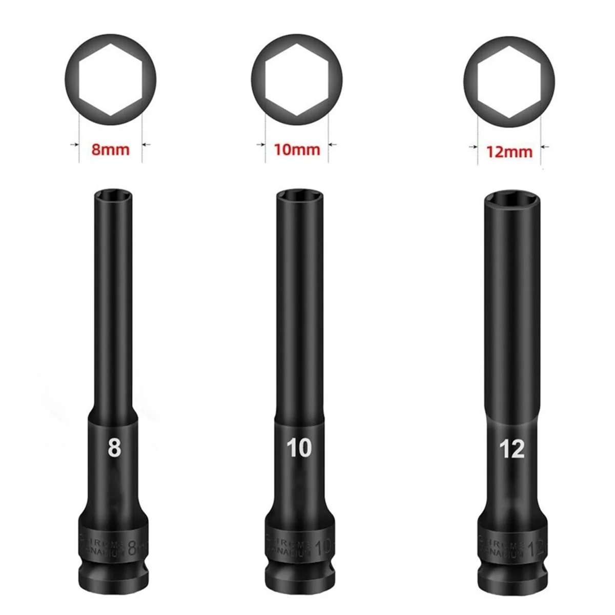 A002 3PCS 1/2 Drive Hex Socket Head Impact Wrench 8/10/12mm Adapter Spanner Converter Square Hole for Pneumatic Air Tool