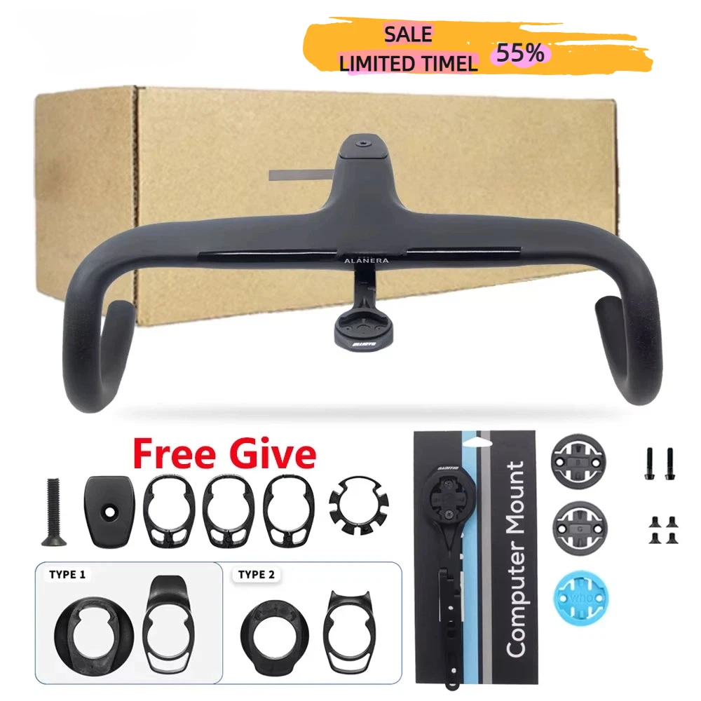 

Full Carbon Fiber Internal Cable Integrated Bicycle Handlebar Cockpit With Spacers and Mount,Stem -10°,Clip diameter 28.6mm,DA