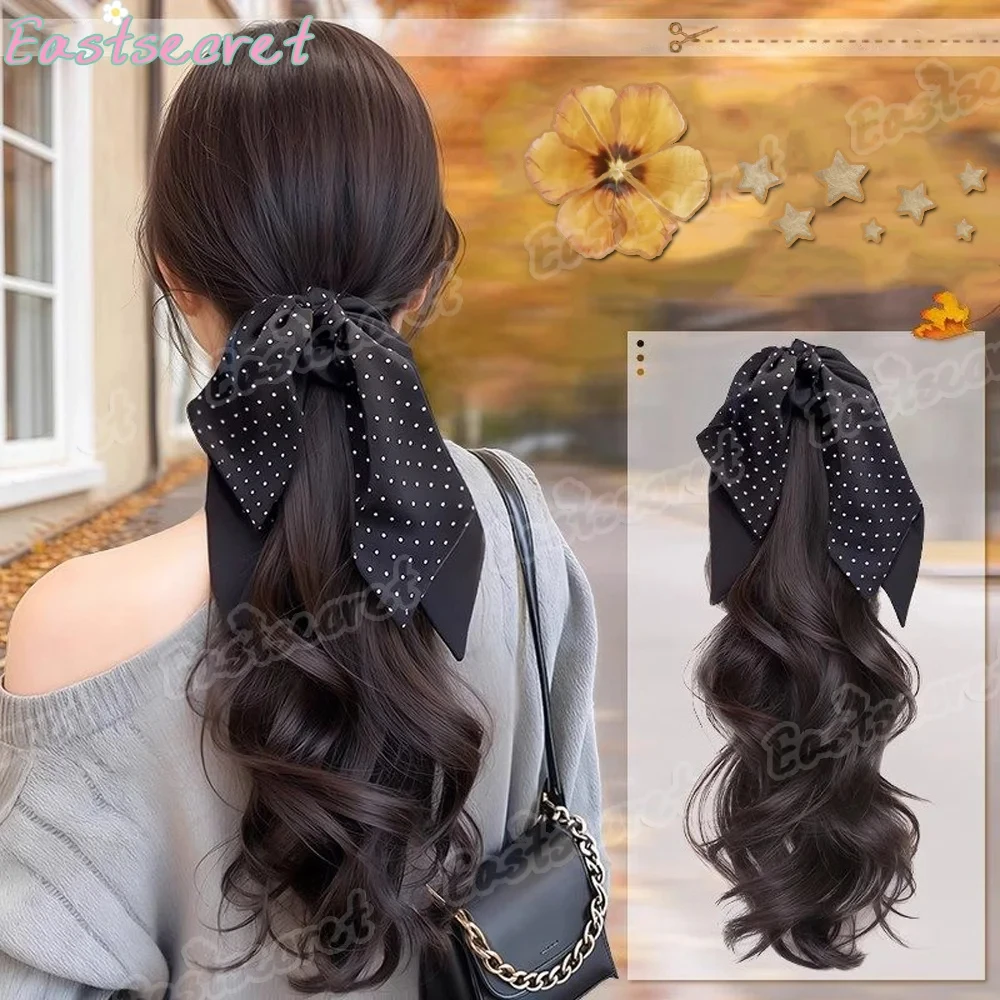 EASTSECRET Synthetic Claw Clip Ponytail Long Wavy Black Brown Heat Resistant Type Layered Horse Tail Hair Extension