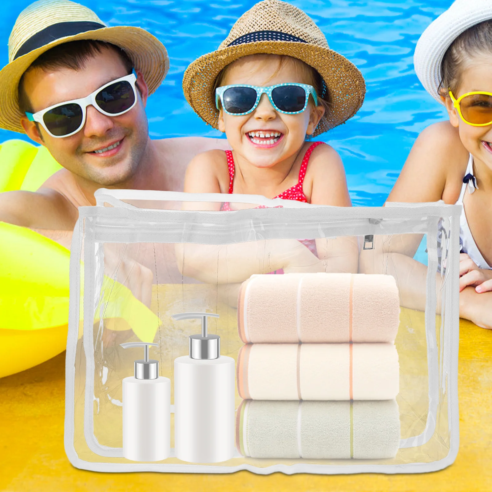 حقيبة شفافة للشاطئ مصنوعة من مادة PVC شديدة التحمل وقابلة للطي وخفيفة الوزن ومقاومة للرمال للتخييم والسباحة في الهواء الطلق