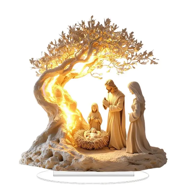 حار بيع 2D شقة الاكريليك المهد يسوع الولادة المشهد زخرفة منضدية الديكور عيد الميلاد مكتب