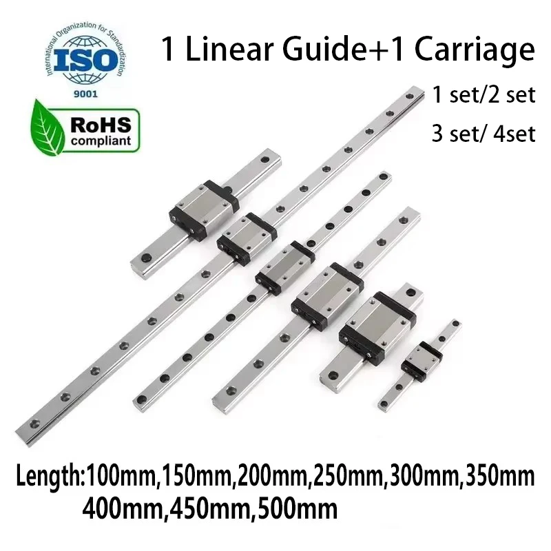 1/2/ 4 Set MGN7H MGN9H MGN12H MGN15H RoHS L From 100 mm to 550 mm Mini Linear Guide Rail Slider 3D Printer Part MGN12C CNC