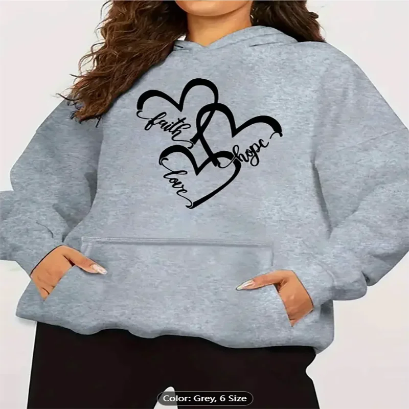 

Женская пастельно-розовая толстовка с капюшоном Faith Hope Love, блокирующие сердца, передний карман, мягкий повседневный пуловер, который можно стирать в машине, чистый хлопок
