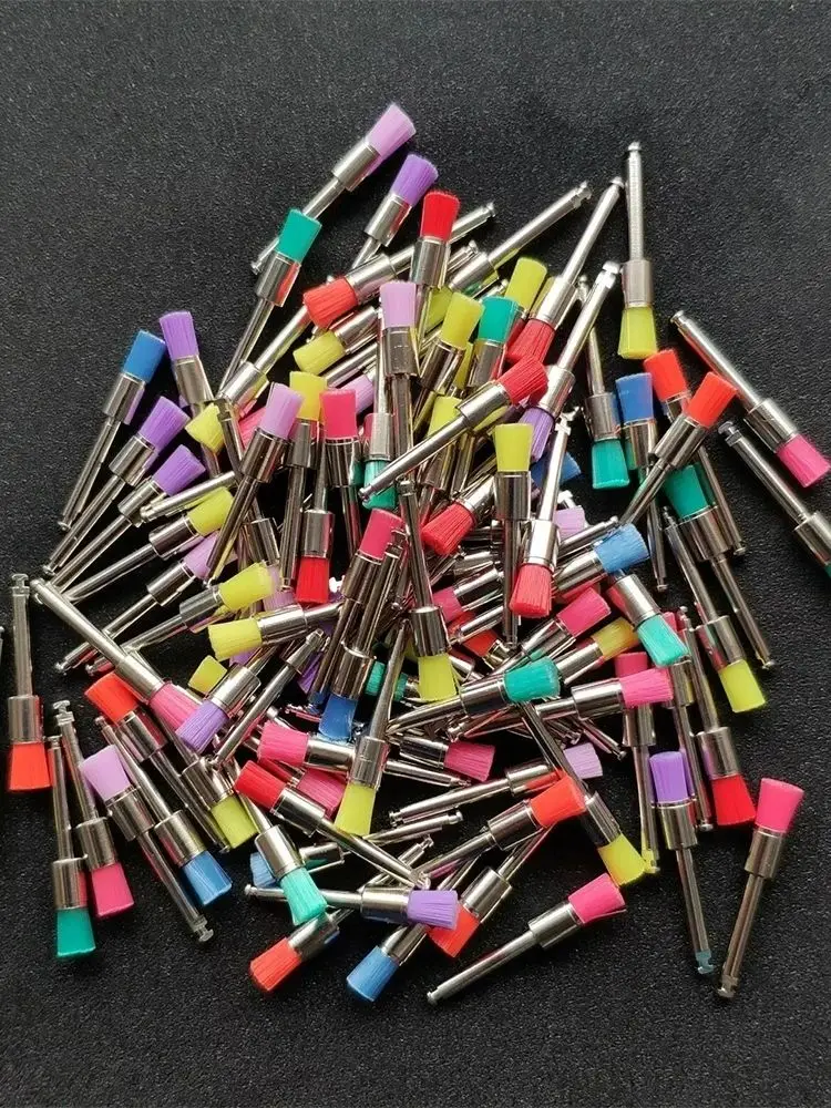 100 stücke Dental Materialien Prophy Prophylaxe Pinsel Farbe Weiß Nylon Polieren Pinsel RA Schaft 2,35mm Zahnmedizin Polierer