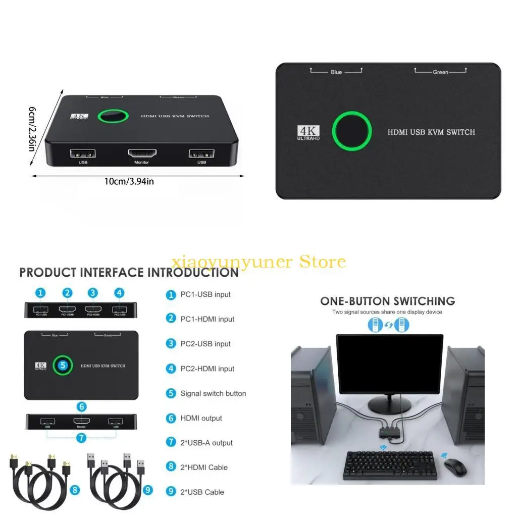 

P9JB USB KVM -коммутатор Box Box 2 PC Share USB -устройства переключатель коммутатора для ПК Келополис