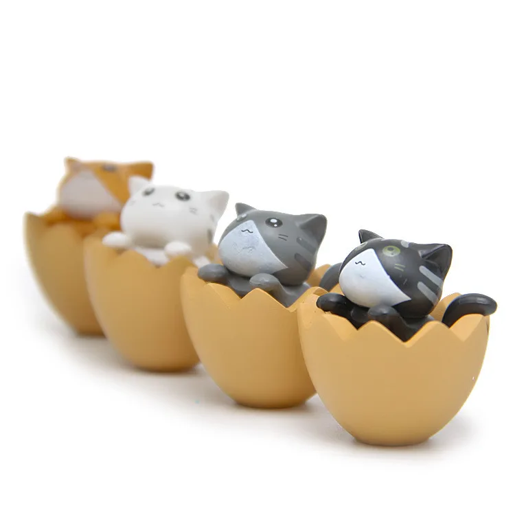 4Pcs/Set Mini Cat Kawaii Cat Ornament Eggshell Children Room Desktop Garden Garden Birthday Gifts Accessorie Home Decoration