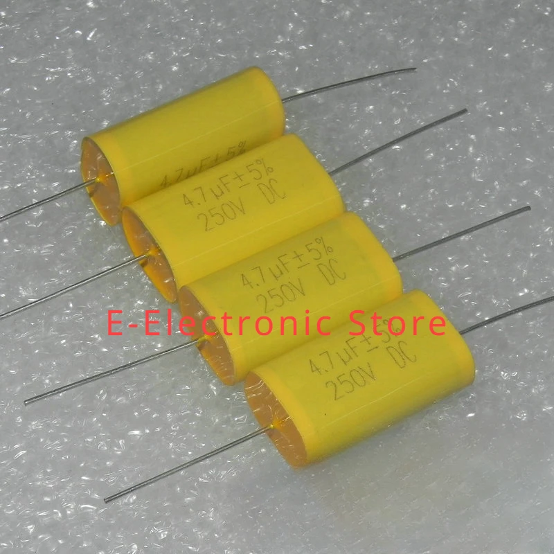 Capacitor de filme fino insensível axial do pé de cobre, 250V, 4.7UF, 475J, 100V, 4.7UF, 150V, 10 PCes pelo lote