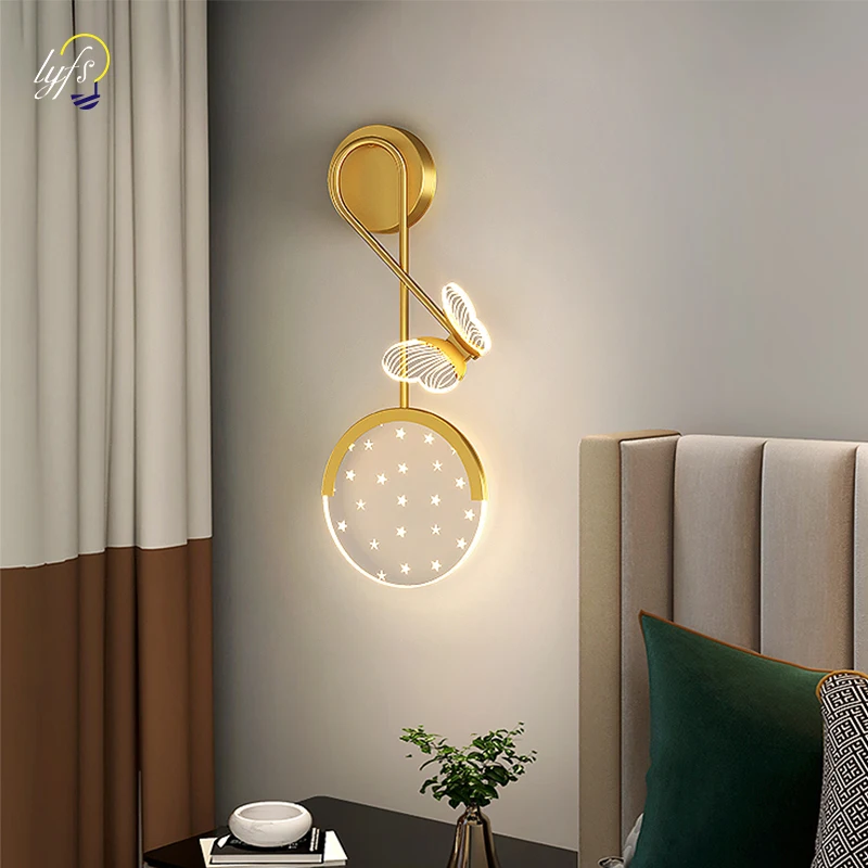 Lámpara de pared LED de mariposa, iluminación interior para el hogar, cabecera, candelabro de pared nórdico para niños, decoración de dormitorio y sala de estar