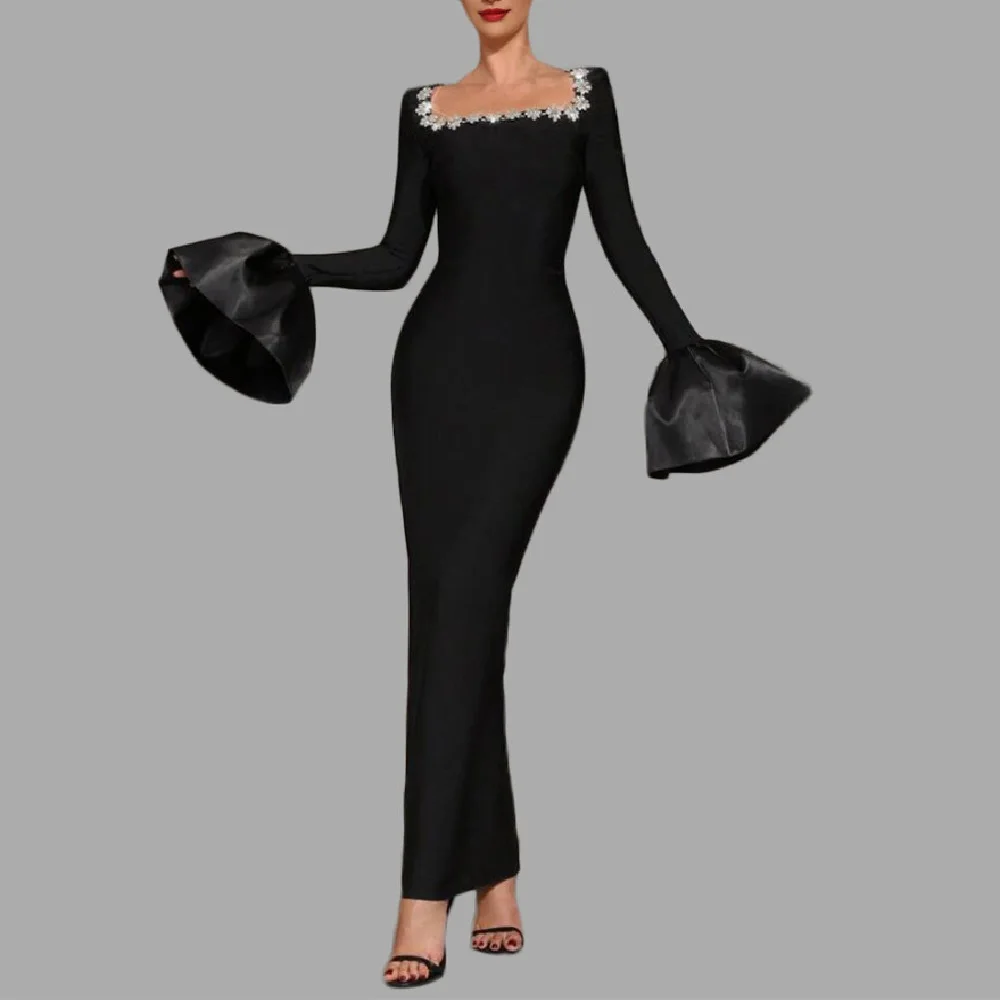 تنورة نسائية شتوية لعام 2025 بأحجار الراين وأكمام مكشكشة، ثوب مسائي، حمالة صدر جديدة عالية الجودة للحفلات Y2K #1