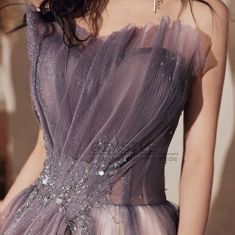 GIYSILE Customized Purple Tube Top Evening Dress Female 2025 New Banquet Elegant Temperament Design Sense Celebrity Sequins