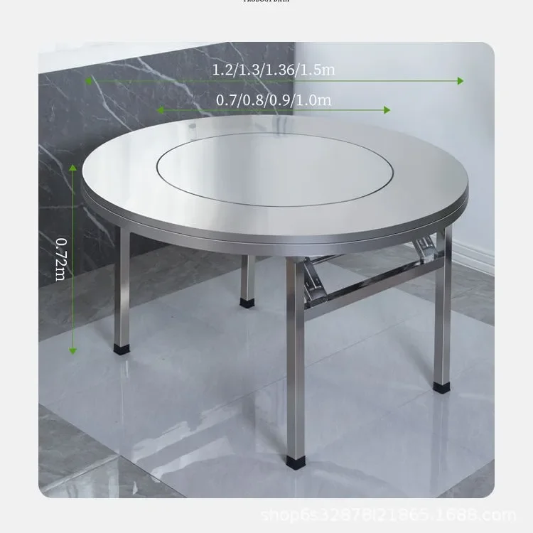 Thickened stainless steel turntable folding round table household dining table commercial round table induction cooker hot pot f