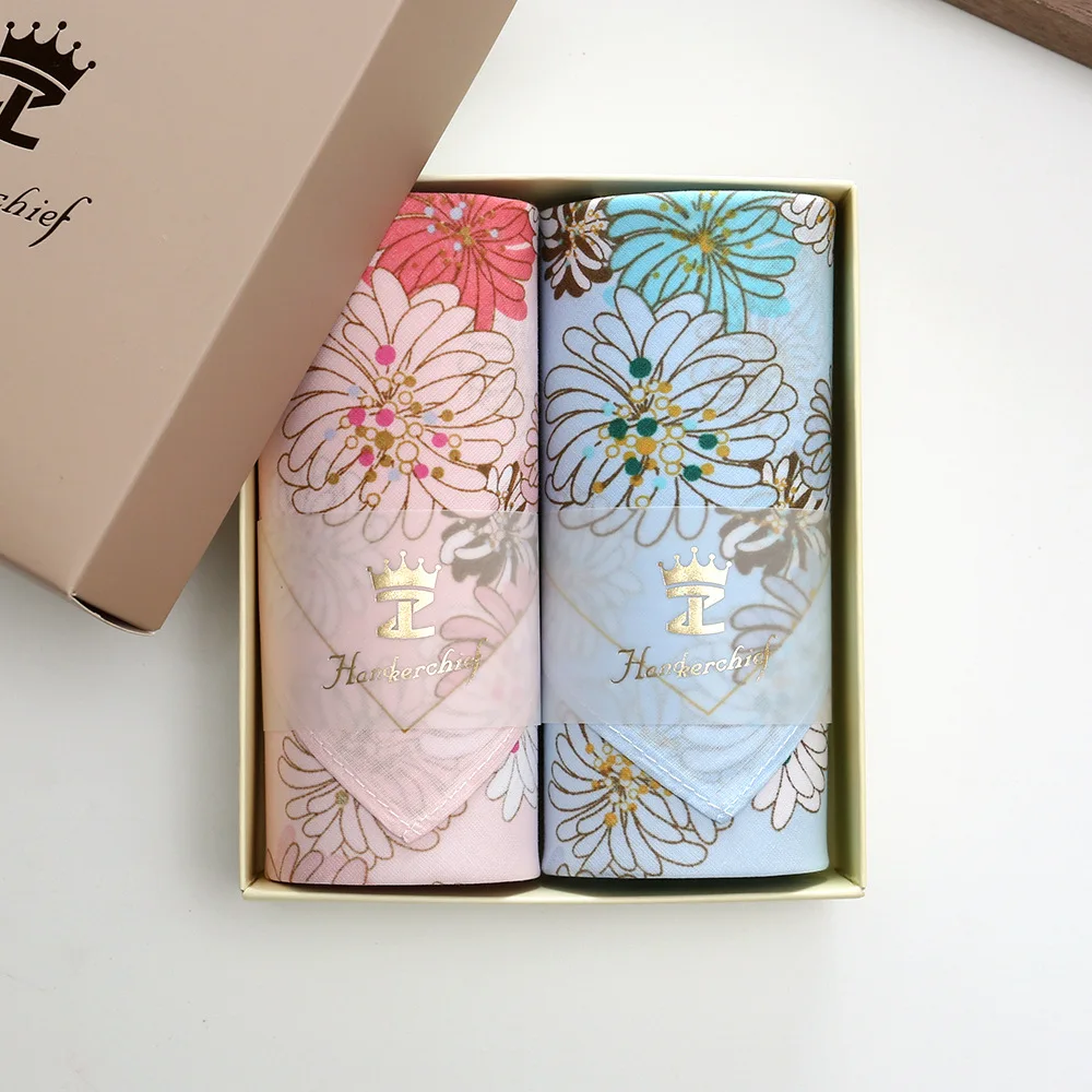43cm Japanese Style Floral Cotton Handkerchief, Thin Breathable Gradient Print Ladies Square Hanky