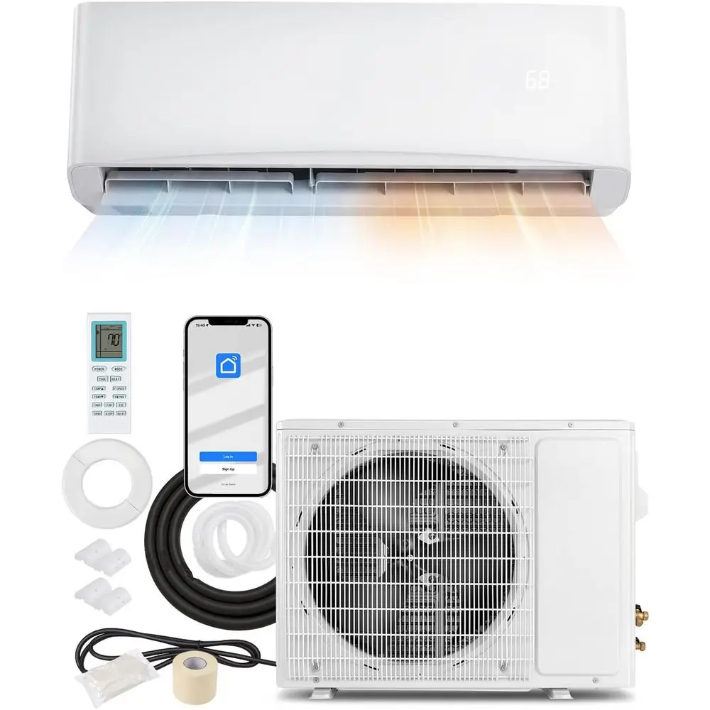

12000 Mini Split AC/Heating System, Wall Air Conditioner & Heat Pump, Inverter, Wii & App Enabled, 115V, 17 SEER2, Cools up to 7