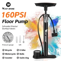 WEST BIKING Bicycle Air Pump With Gauge 160PSI High Pressure Tire Inflator Schrader Presta Cycling Pump MTB Road Bike Floor Pump