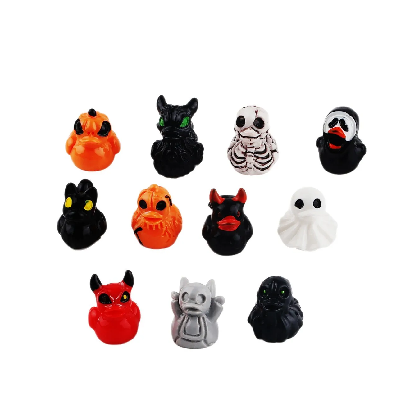 12-teiliges Set Miniaturfiguren aus Kunstharz: Halloween-Enten und Geister für Garten-, Feen- und Mikrolandschaftsdekorationen, Heim-DIY-Dekoration – Detail 6