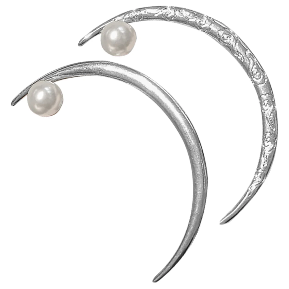 

Vintage Moon Hairpin Set Imitation Pearls Decorative Forks Pins for Thick Hair Curly Hair Updos Retro Bride