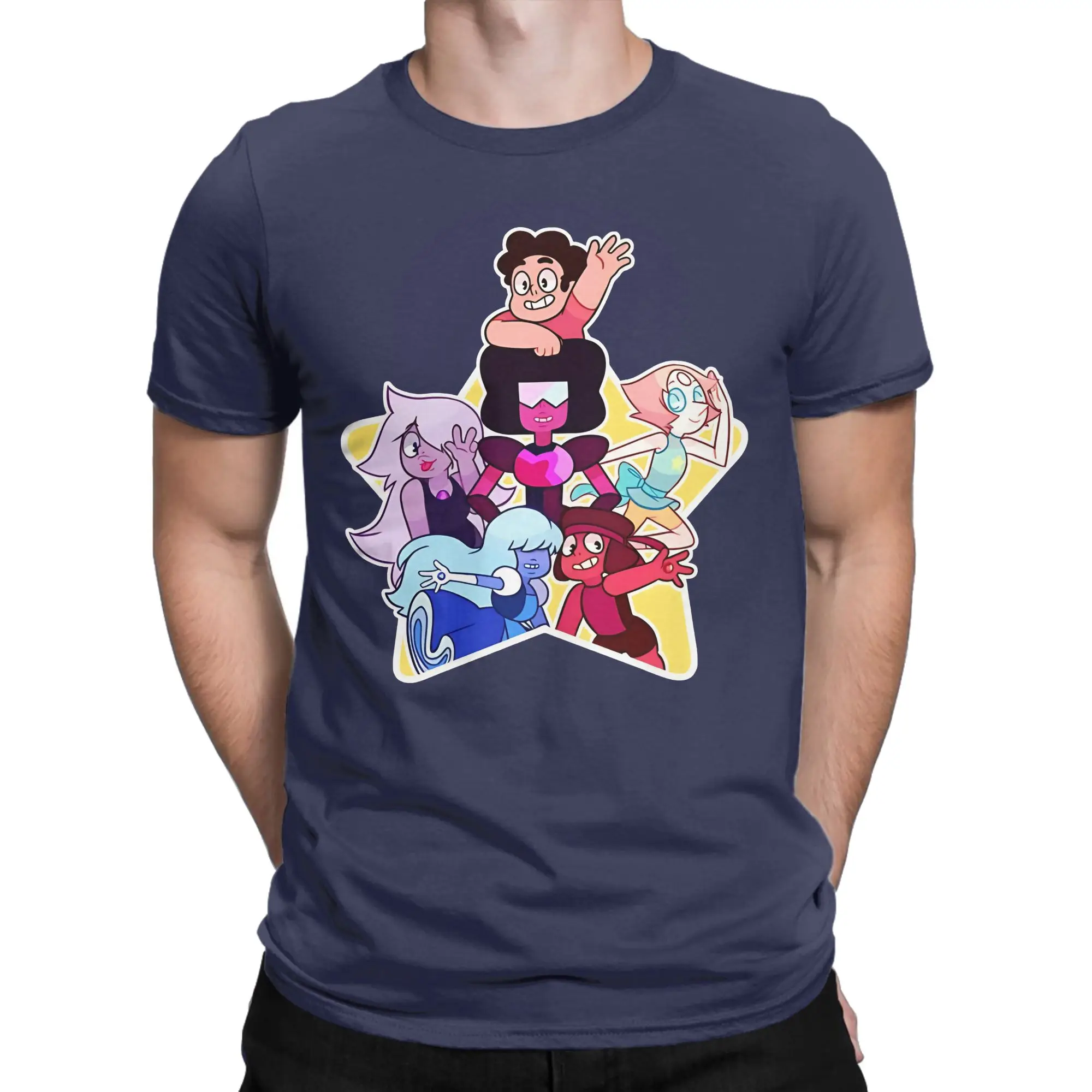 Vintage Crystal Gems! Steven Universe T-Shirt Men Crew Neck 100% Cotton T Shirts  Short Sleeve Tee Shirt Printed Clothes