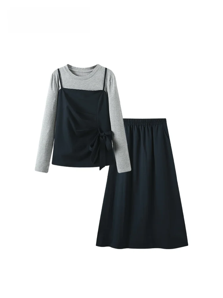 

Loose Long Sleeve Sweatshirt Skirt Set plus Size Women's Spring Fashion Outfit Casual Comfortable Cotton Ensemble