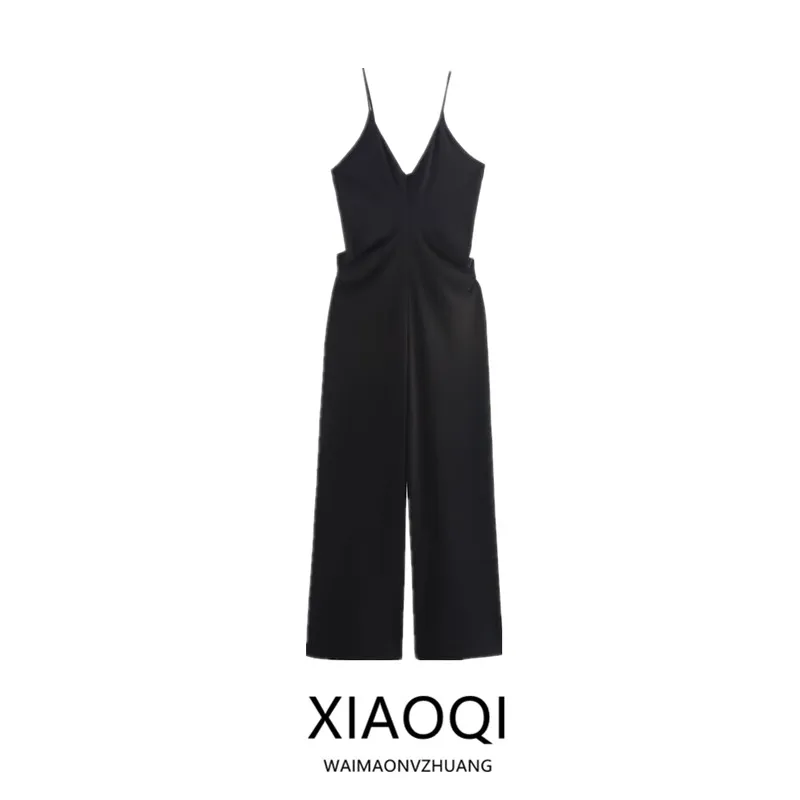 

Autumn 2024 Women's Long One-Piece Suit V-Ne Strap Polyester Pants Midi Length New Arrival Faionable Versatile mid Waist