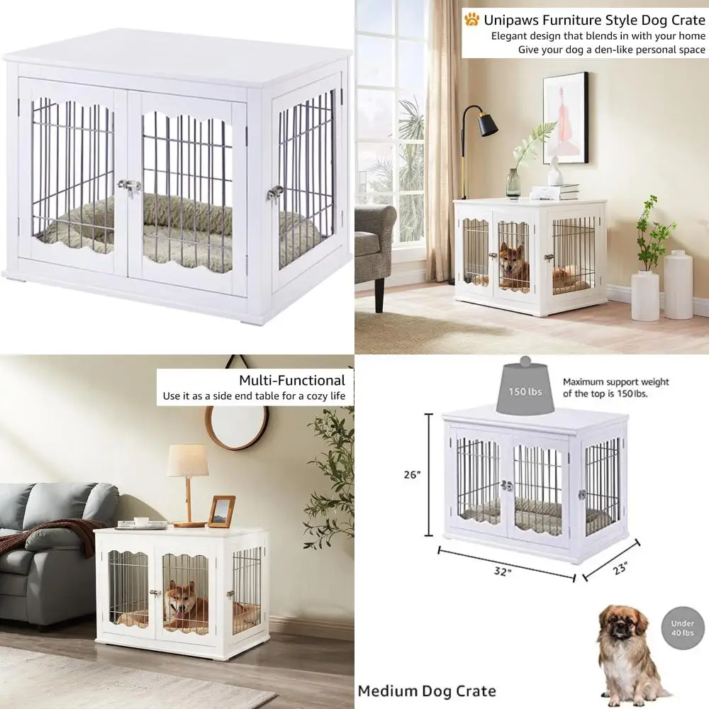 

Средний ящик для собак, 32-дюймовый белый домашний декоративный питомник для щенков из дерева и проволоки, современный эстетический дом для домашних животных для средних пород