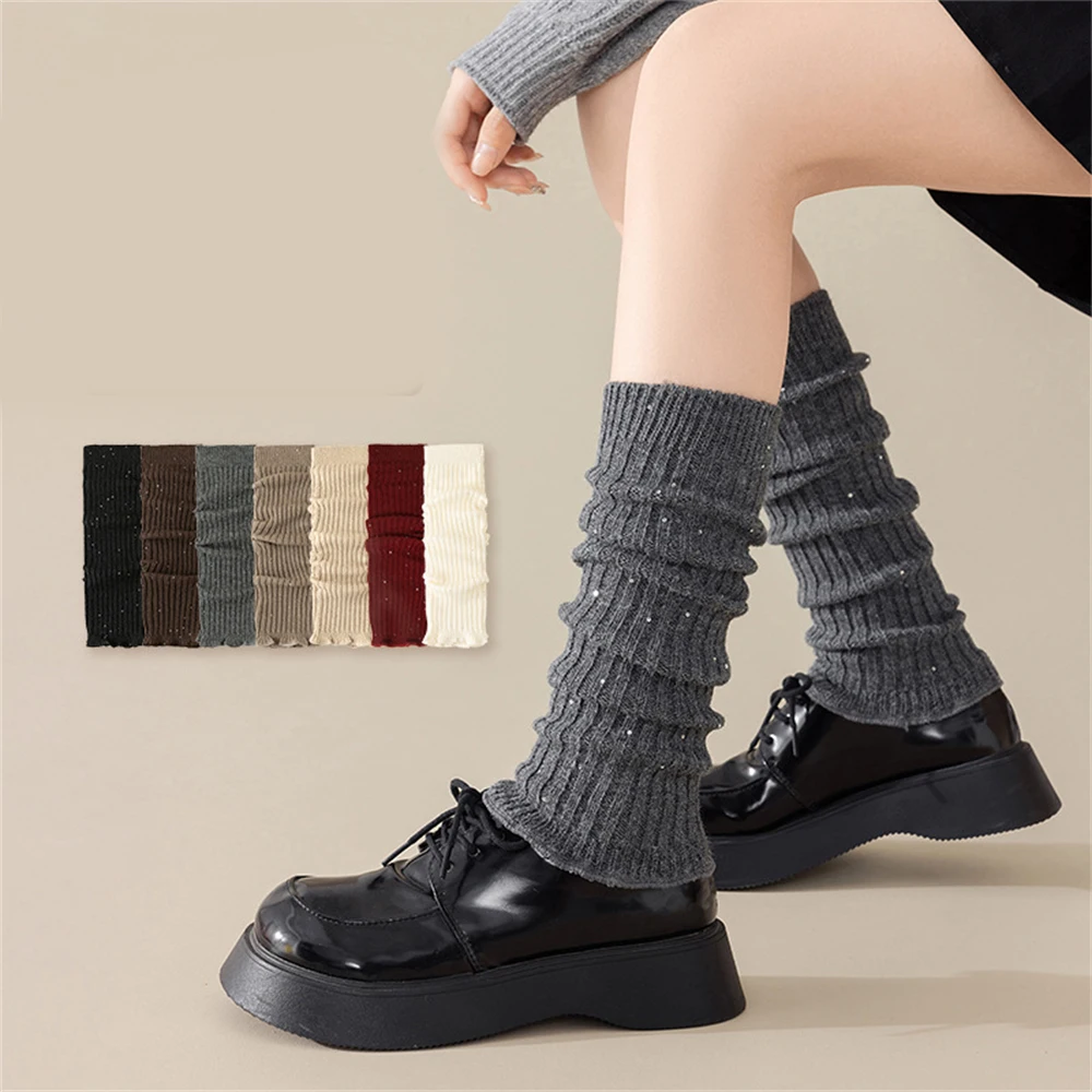 

Autumn Winter New Beaded Yarn Long Soft Pile Socks Foot Covers Warm Trend Sequined Knitted Leg Warmers Women Y2K Lolita Leggings