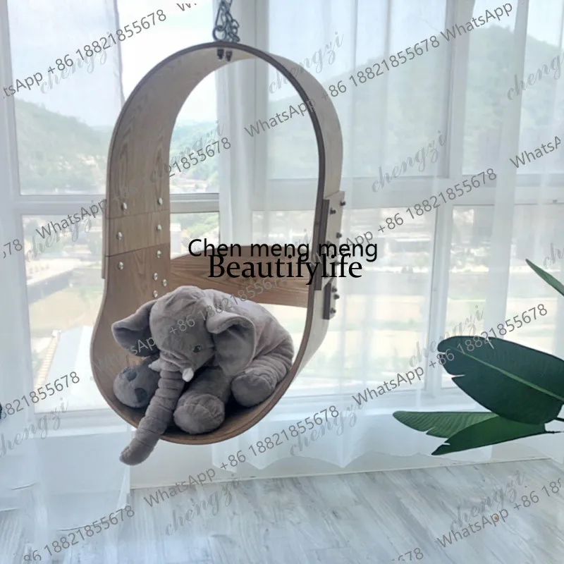 03 Indoor Cradle Chair Swing Balcony Wooden Hanging Chair Household Small Nordic Creative Hanging Basket