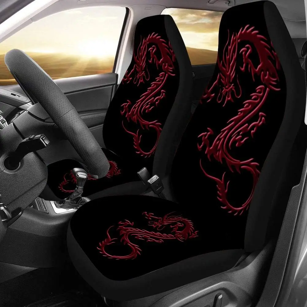 

Red Dragon Car Seat Covers Front Seat Protector Full Set of 2pc Universal Fit Most Car Washable Car Accessories Seat Covers