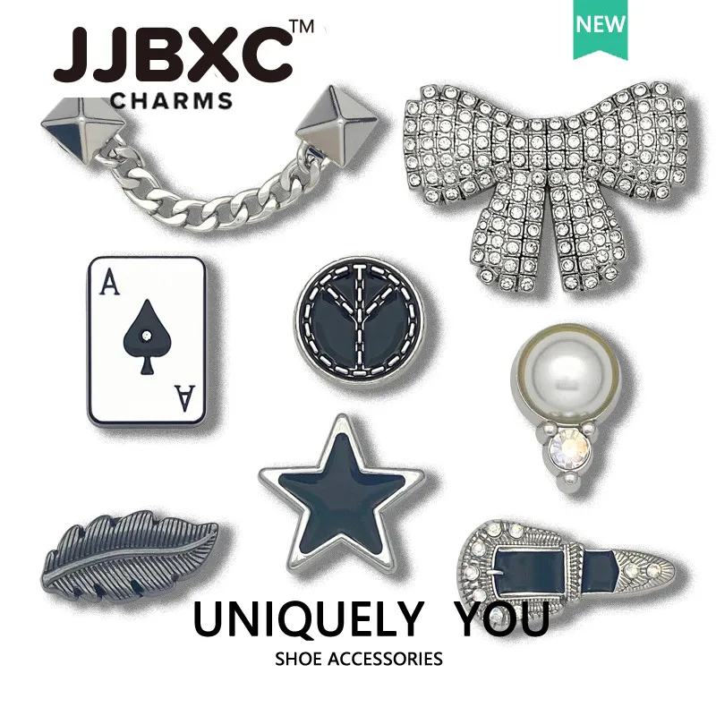 Metal JJBXC charm for crocs  shoe clip accessories Silver Alloy Diamond Bow Chain DIY Fashion Shoes Decorations