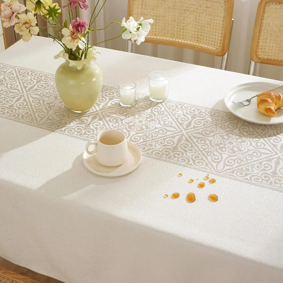 Linen Tablecloths for Rectangle Tables,Fabric Tablecloth Advanced Waterproofing Technology for Dinningroom,Farmhouse
