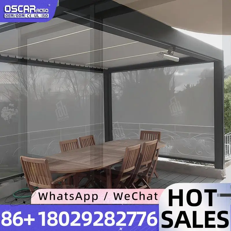 Electric Retractable Motorized Aluminium Zip Roller Shades Windproof Sun Shading Outdoor Garden & Patio New Year Decor Rolling s