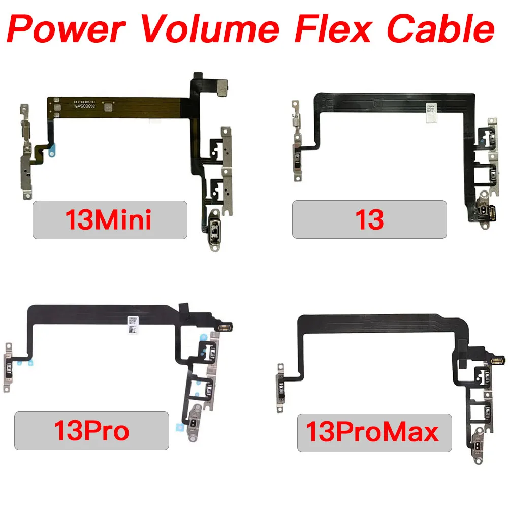 Cable flexible de botón de volumen de encendido para iPhone 13 Mini Pro Max-On/Off, cinta de teclado con soporte de Metal, pieza de repuesto