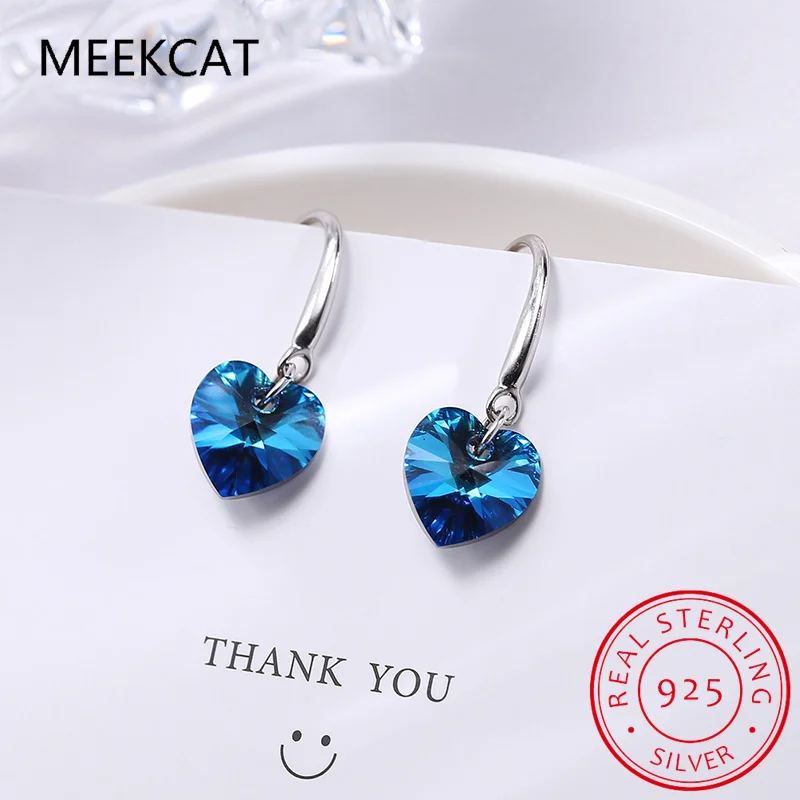 

Love Heart Created Blue Sapphire 925 Sterling Silver Drop Earrings Brincos for Women Gemstone Fine Jewelry Birthday Gift