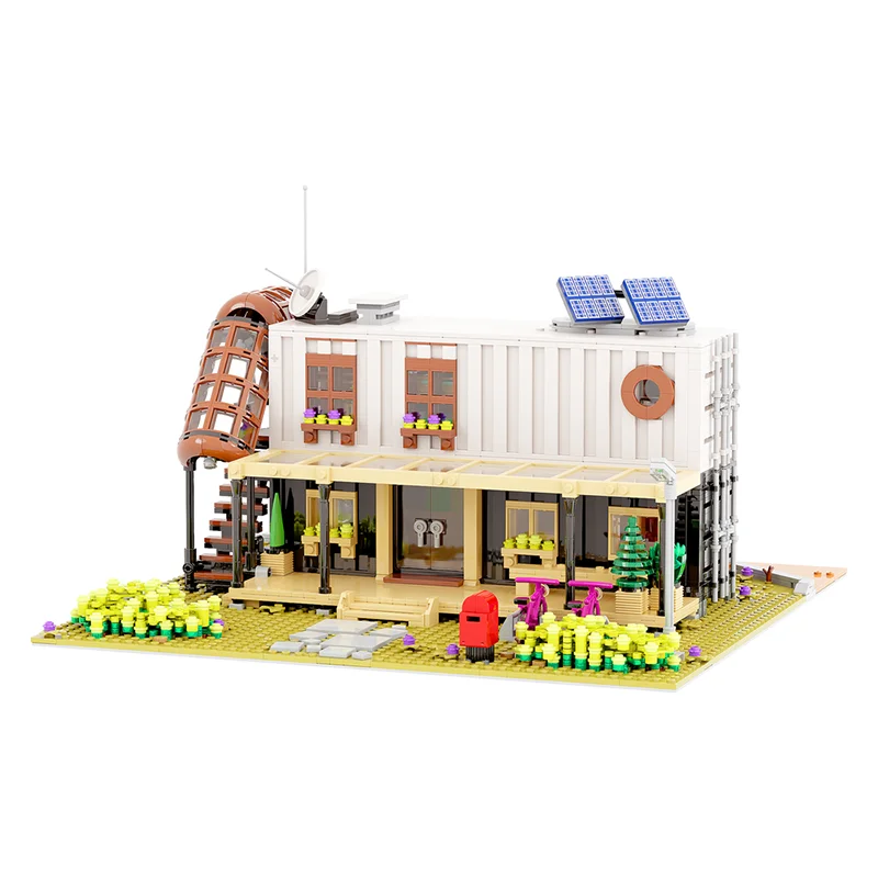 MOC-Maison Conteneur Street View Créative pour Enfants, Modèle Modulaire, Architecture, Construction Nocturne, Bricolage, Assemblage, Jouets Cadeaux, 2480Pcs, II