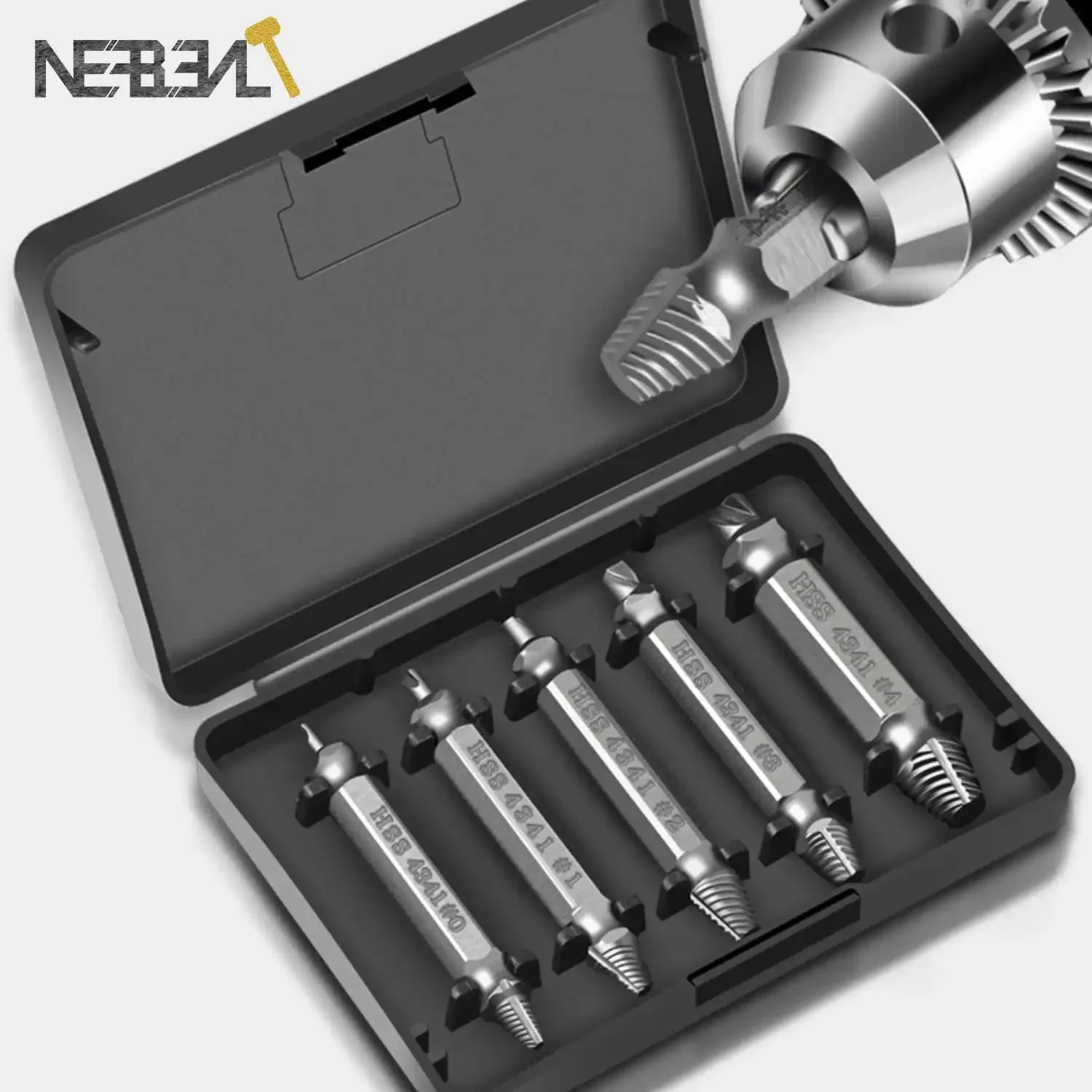 Juego de extractores de tornillos HSS, Kit de herramientas de broca para quitar tornillos rotos y dañados, 5 uds.
