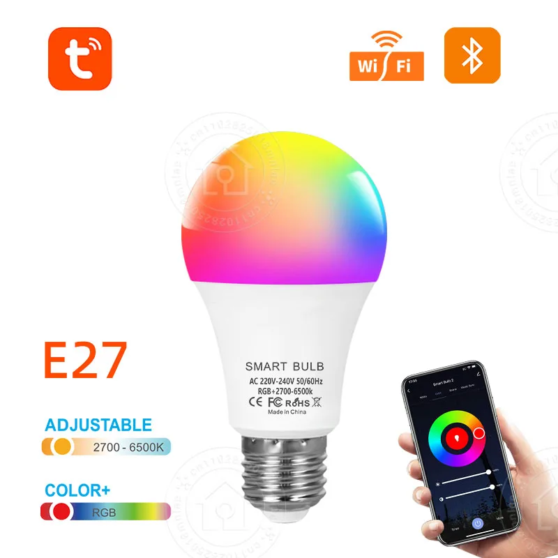Tuya الذكية LED ضوء لمبة E27 RGBCW 15 واط واي فاي بلوتوث Led مصباح إضاءة ديكوريّة المنزل 220 فولت أليكسا جوجل مساعد التحكم عن بعد #1